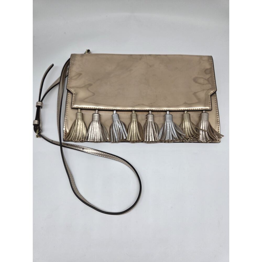 Rebecca Minkoff Gold Clutch Purse Metallic Gold And Silver Tassles‎